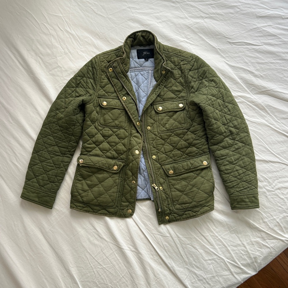 J. Crew Quilted Utility Jacket in Olive Green